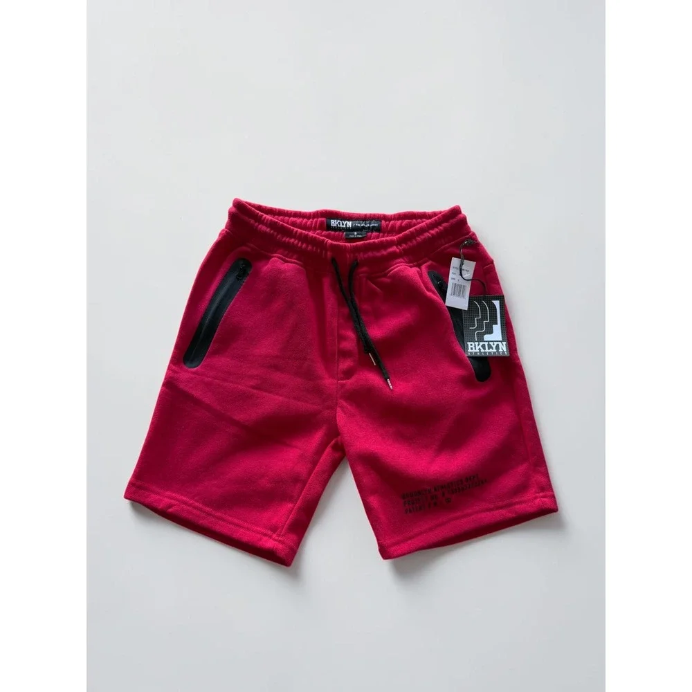 BKLYN Athletics Men Red Jogger Shorts Fleece Zipper Pockets BMR2623 Size S NWT